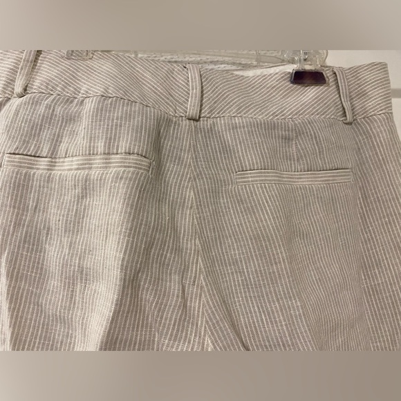 Banana Republic Women’s Linen Lined Pants. Khaki Tan and White Stripe. Size 4. - Picture 2 of 6